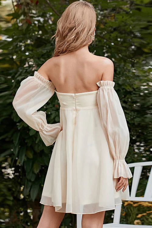 Weitese Dress Mini Off Shoulder Long Sleeve A-Line Party Cocktail Dress Chiffon Zipper Up Homecoming Dress