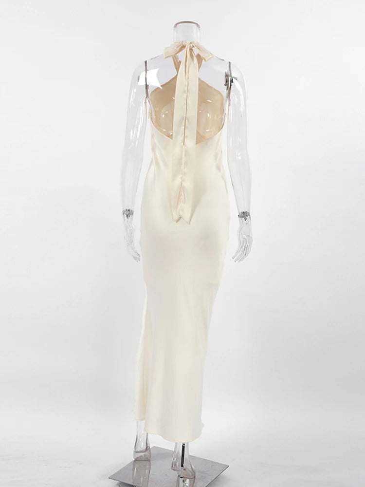 Vestido minimalista Weitese, sin espalda, calado, para mujer, sin mangas, con cuello halter, cintura alta, patchwork, con cordones, ajustado, irregular, para fiesta de graduación. 