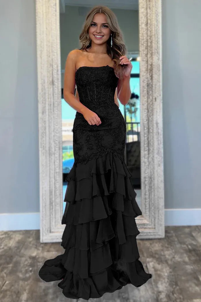 Weitese Dress Mint Green Mermaid Strapless Lace Top Maxi Dress Prom Dress With Tiered