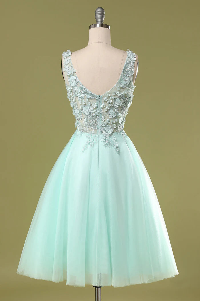 Weitese Dress Mint Green V Neck Sleeveless Short Homecoming Dress Appliques A-Line Party Dress