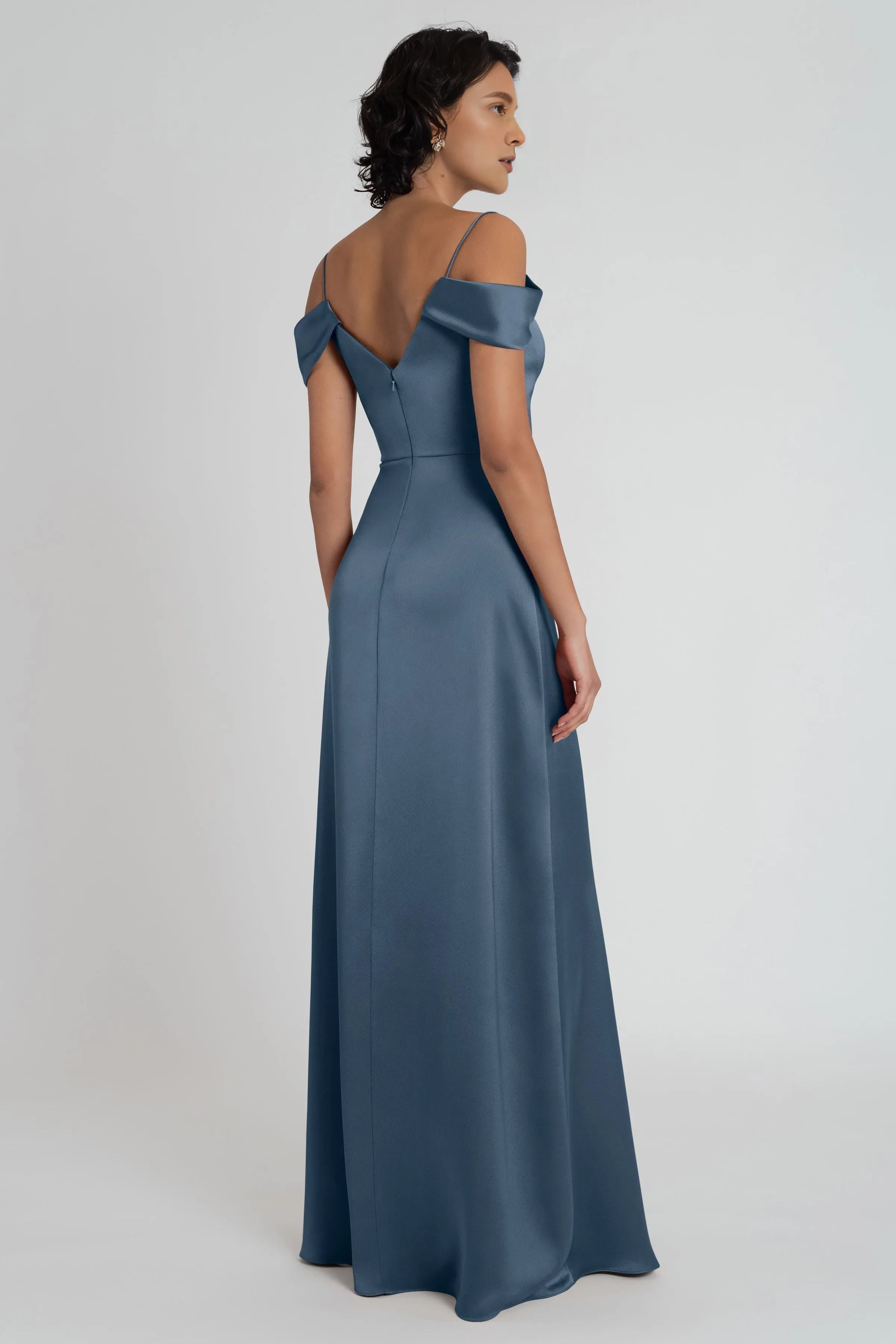 Vestido Weitese moderno de satén con escote en V y tirantes finos, vestido de noche para dama de honor, corte A, largo hasta el suelo, con abertura lateral, vestido de fiesta. 