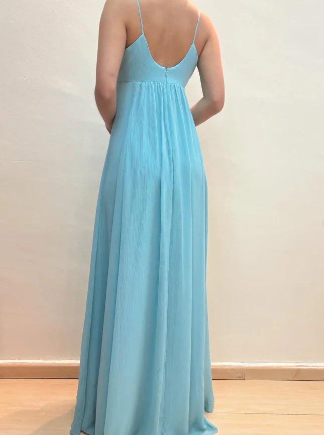 Weitese Dress New A Line Spaghetti Strap Beaded Sequin Blue Chiffon Prom Dress Evening Dress Party Dress