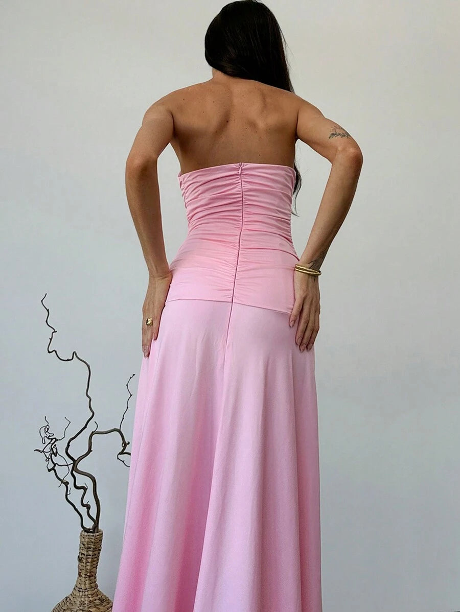 Weitese Dress New Design Strapless 3D Floral Decor Sexy High Slit Dress Versatile Evening Prom Gown