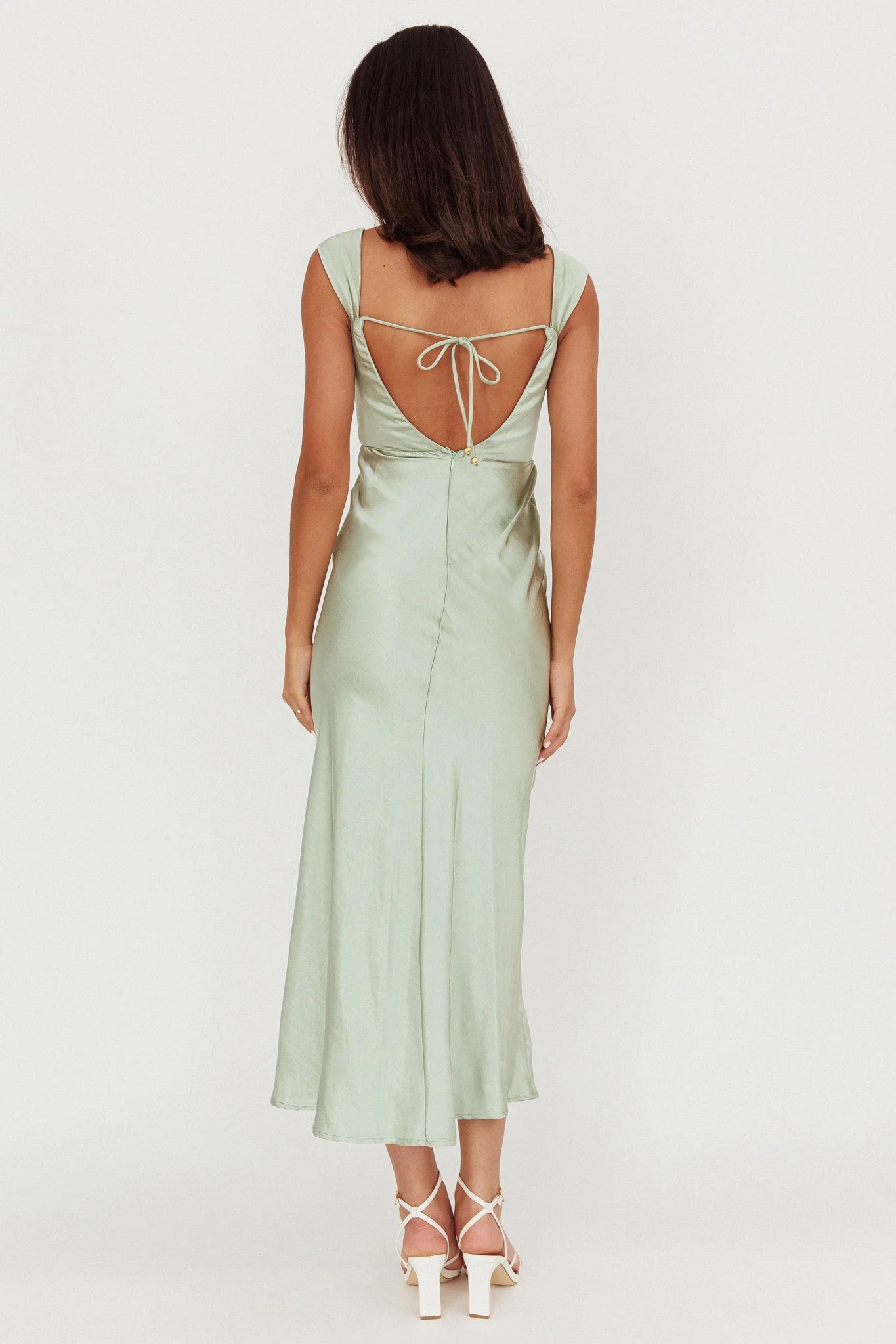 Weitese Dress Off-Shoulder V-Back Dress Sage Sleeveless Party Dress Ankle-Length Sheath/Column Prom Dress