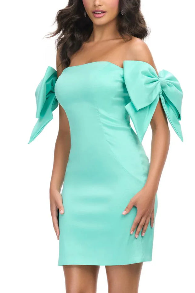 Weitese Dress Off-the-Shoulder Dress Sheath Column Sleeveless Sweetheart Solid Color Short Homecoming Dress With Bowknot
