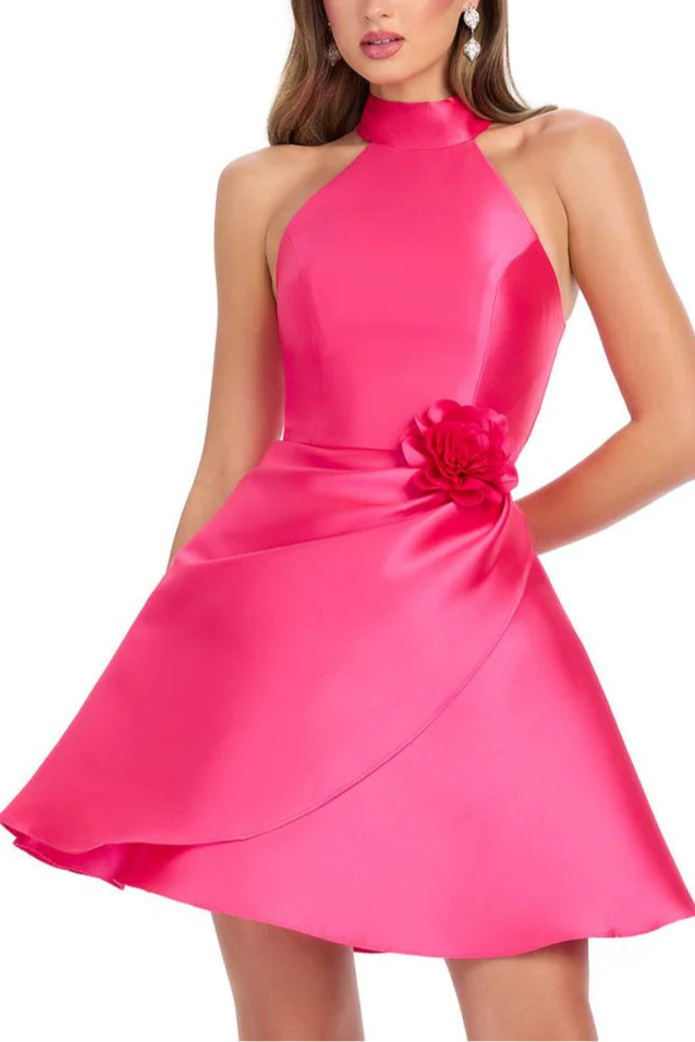 Weitese Dress Off-the-Shoulder High Neck Cocktail Dress Sleeveless Sweetheart Solid Color Short Homecoming Dress