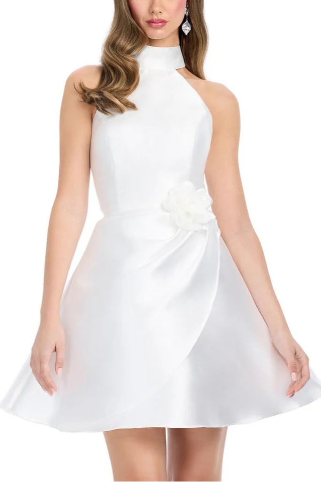 Weitese Dress Off-the-Shoulder High Neck Cocktail Dress Sleeveless Sweetheart Solid Color Short Homecoming Dress