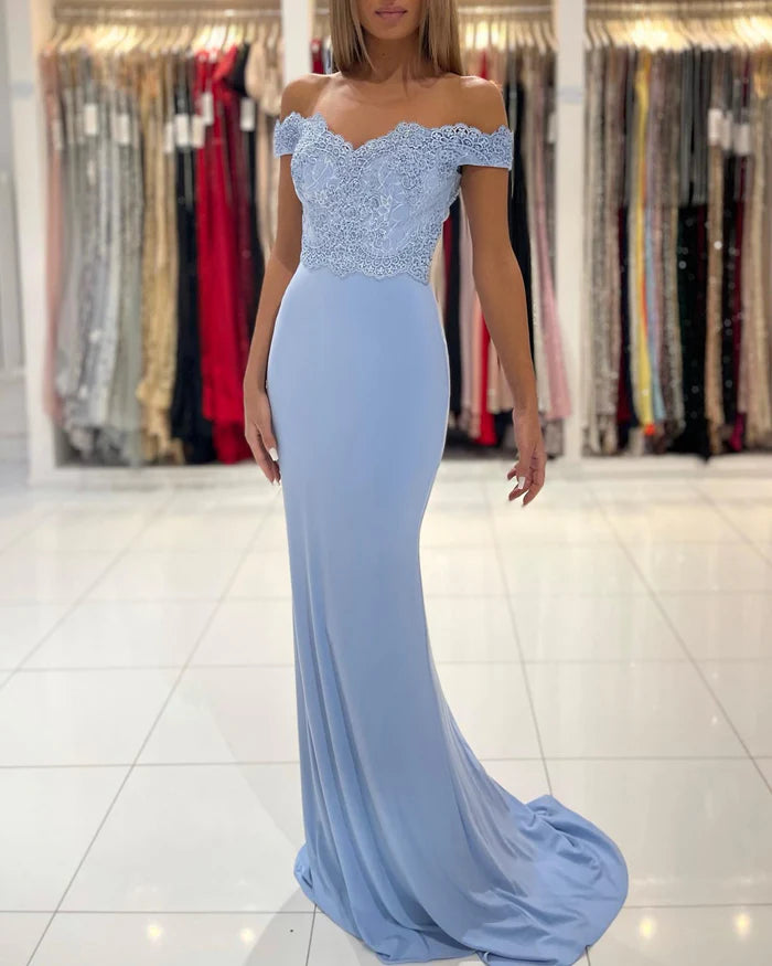 Weitese Dress Off-the-Shoulder Mermaid Party Dress Long With Appliques Prom Dress