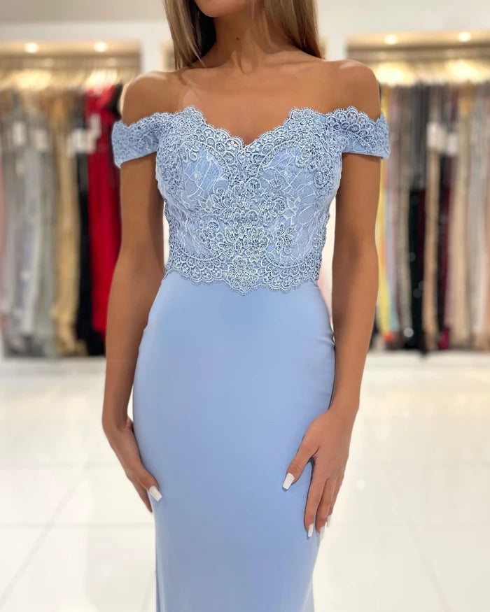 Weitese Dress Off-the-Shoulder Mermaid Party Dress Long With Appliques Prom Dress
