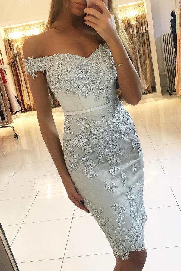 Weitese Dress Off-the-Shoulder Sheath Party Dress Knee-Length With Appliques Prom Dress