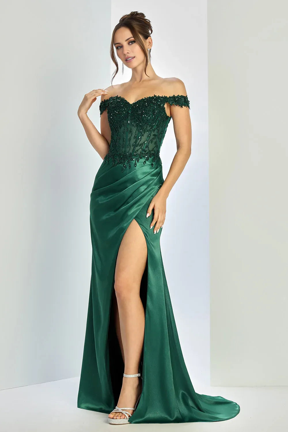 Weitese Dress Off-the-Shoulder Sweetheart Long Evening Dress Mermaid Beaded Formal Floor Length Corset Prom Dress With Slit