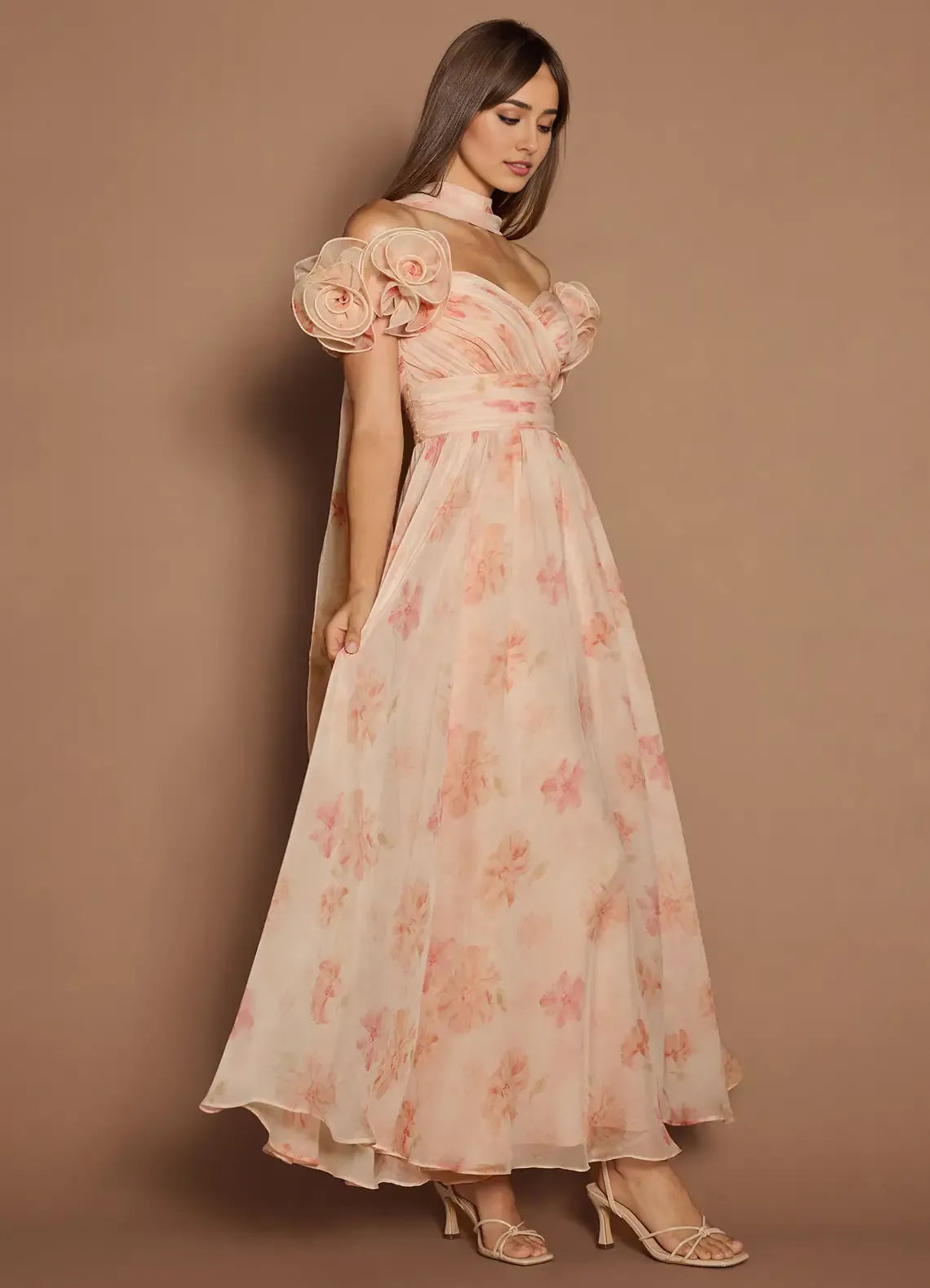 Robe Weitese à épaules dénudées, élégante robe longue en cœur, robe de bal, robe de soirée romantique imprimée, coupe trapèze avec foulard 