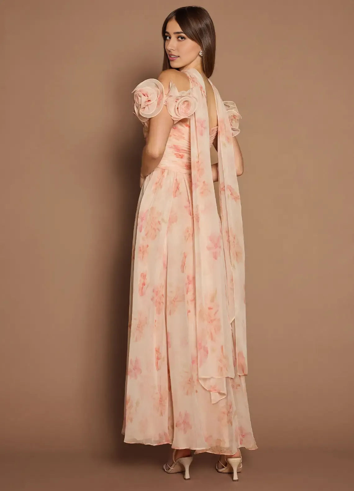 Robe Weitese à épaules dénudées, élégante robe longue en cœur, robe de bal, robe de soirée romantique imprimée, coupe trapèze avec foulard 