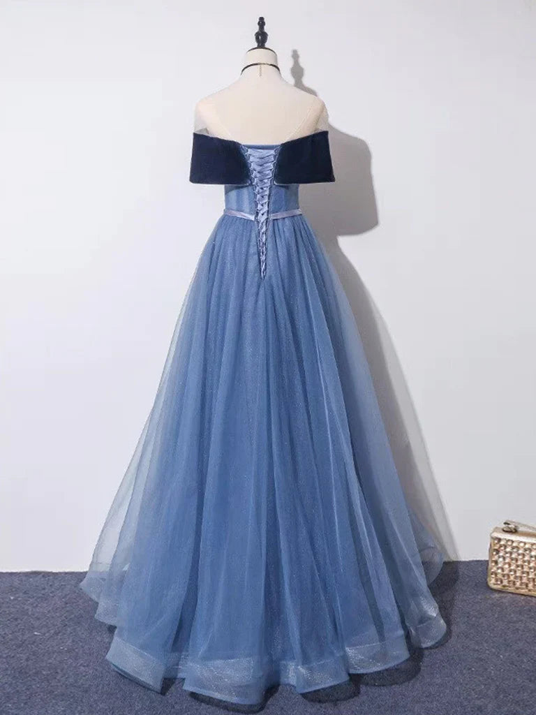 Robe Weitese à épaules dénudées en tulle gris bleu longue robe de bal robe de soirée bleue robe de soirée 