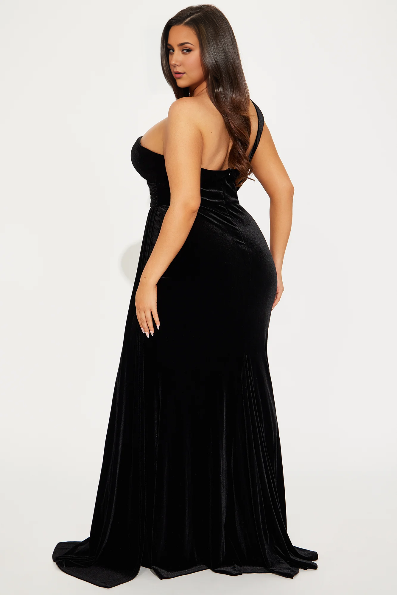 Weitese Dress Off Shoulder Velvet Maxi Dress Black One-Shoulder Party Dress Sleeveless With Floor Length Add Dress