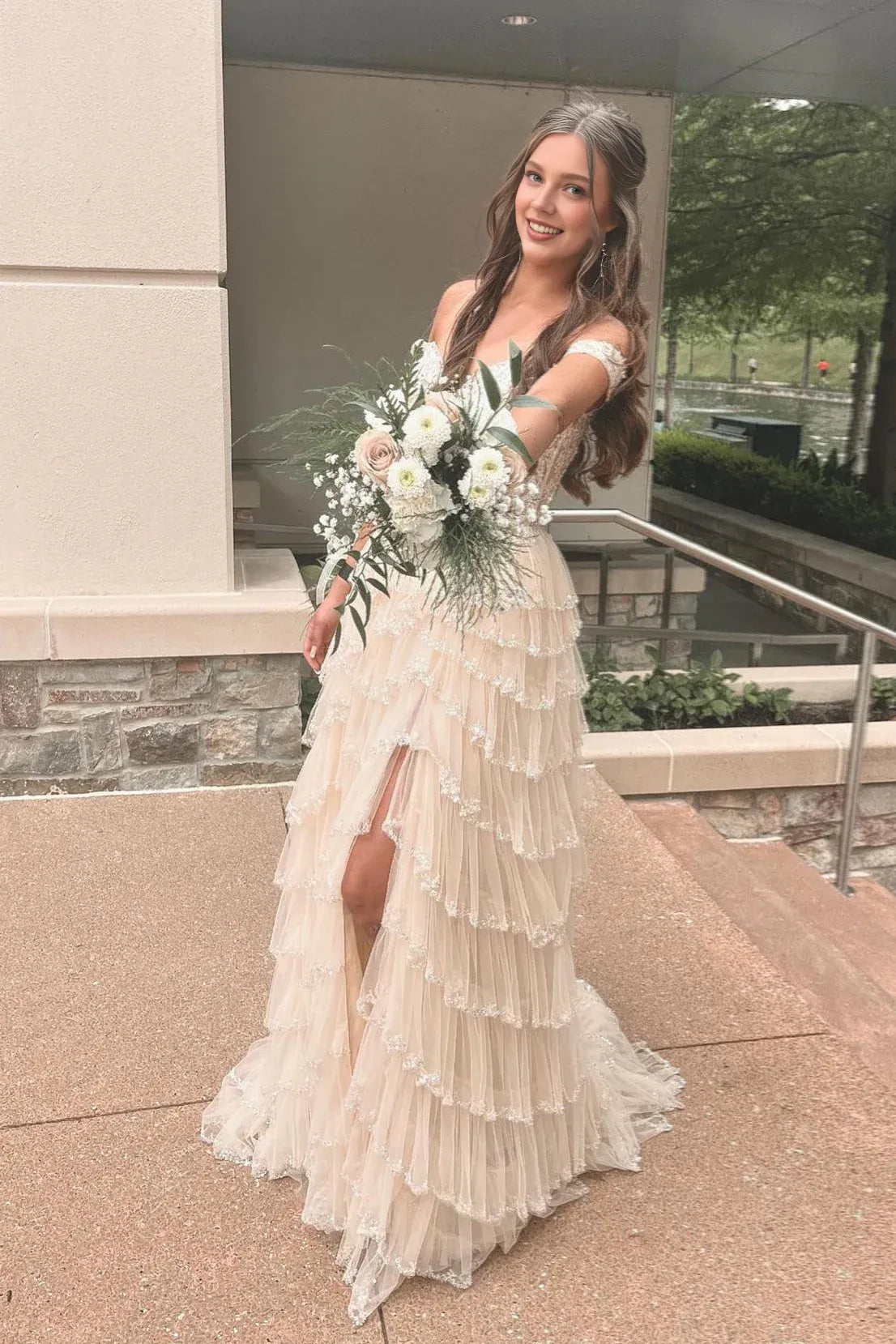 Robe Weitese à épaules dénudées, robe longue à paillettes rose clair, robe de bal 