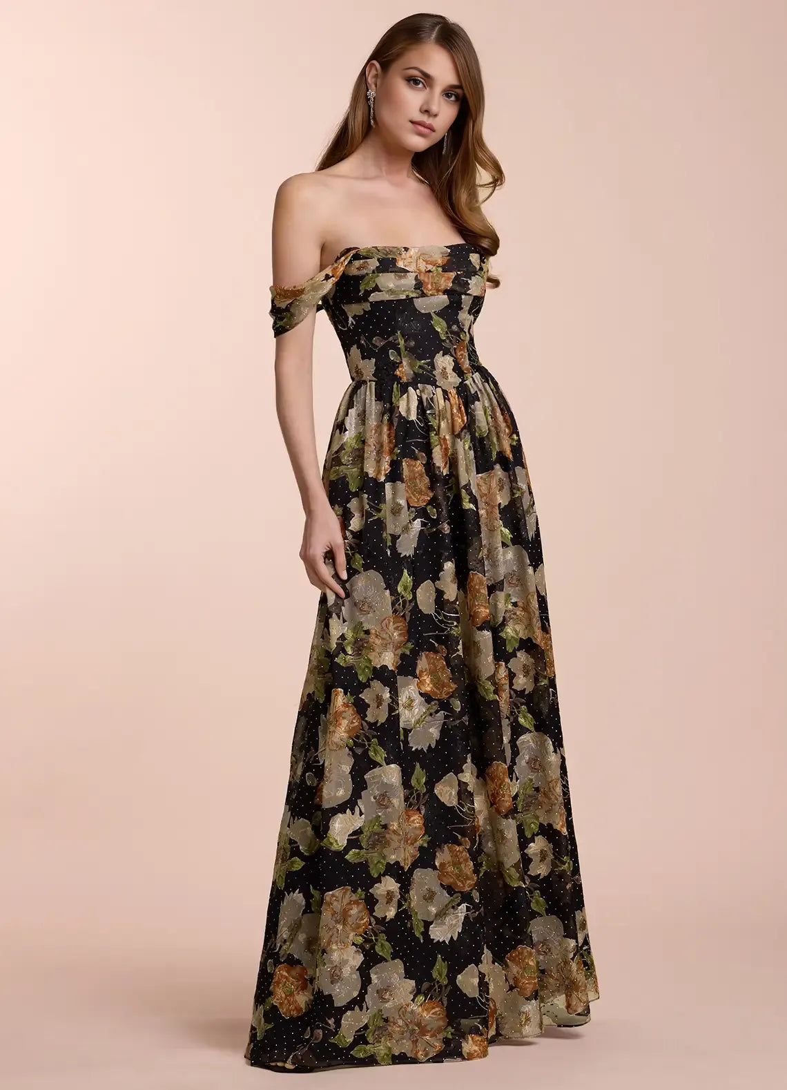 Vestido Weitese sin mangas con hombros descubiertos y estampado floral romántico, vestido de noche largo hasta el suelo con cordones, vestido de fiesta 