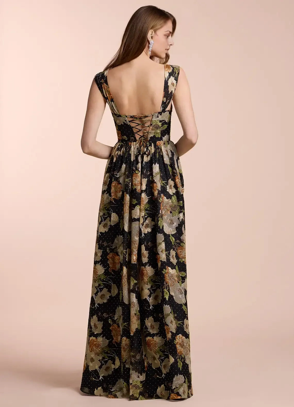 Vestido Weitese sin mangas con hombros descubiertos y estampado floral romántico, vestido de noche largo hasta el suelo con cordones, vestido de fiesta 