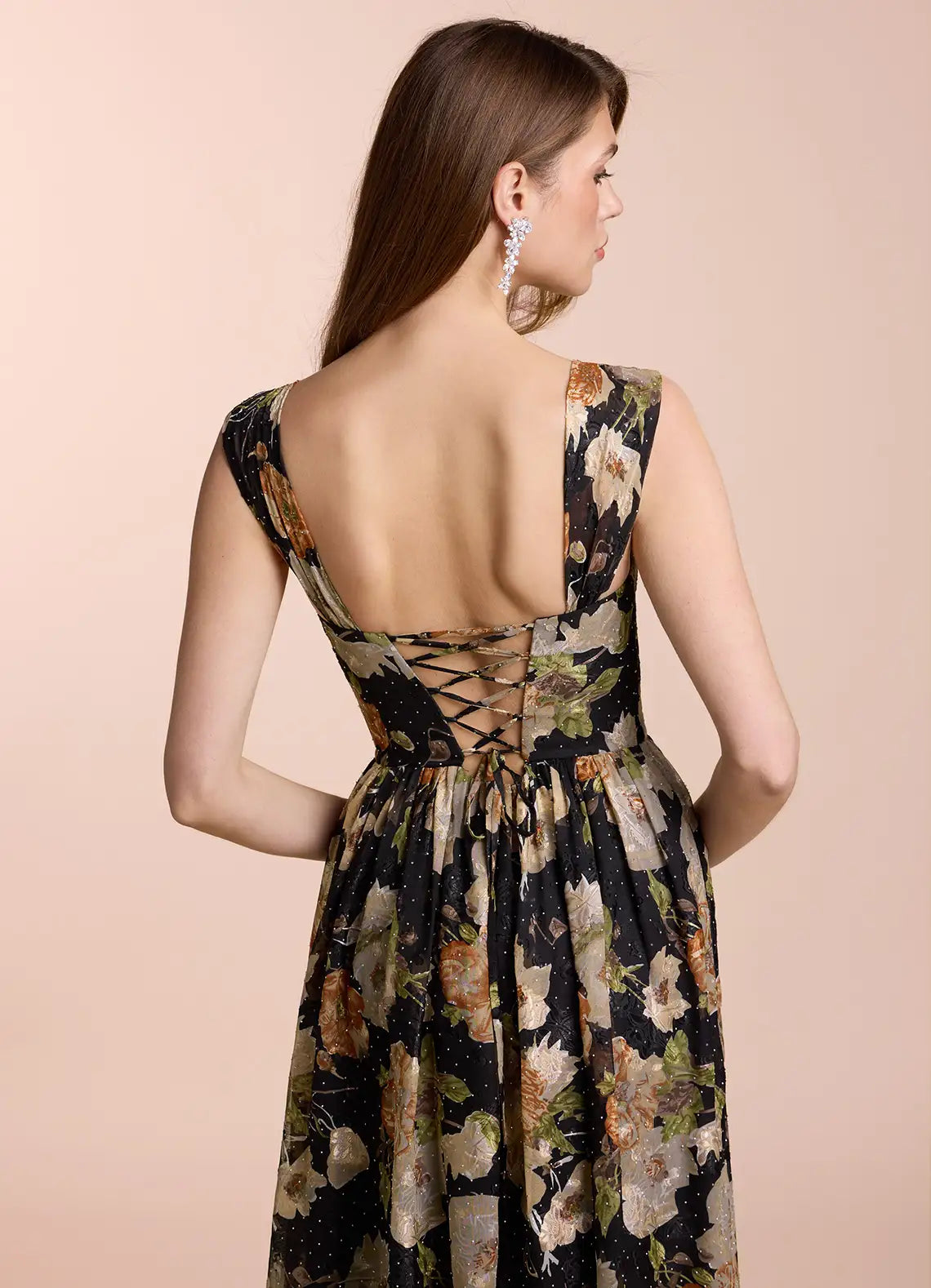 Vestido Weitese sin mangas con hombros descubiertos y estampado floral romántico, vestido de noche largo hasta el suelo con cordones, vestido de fiesta 