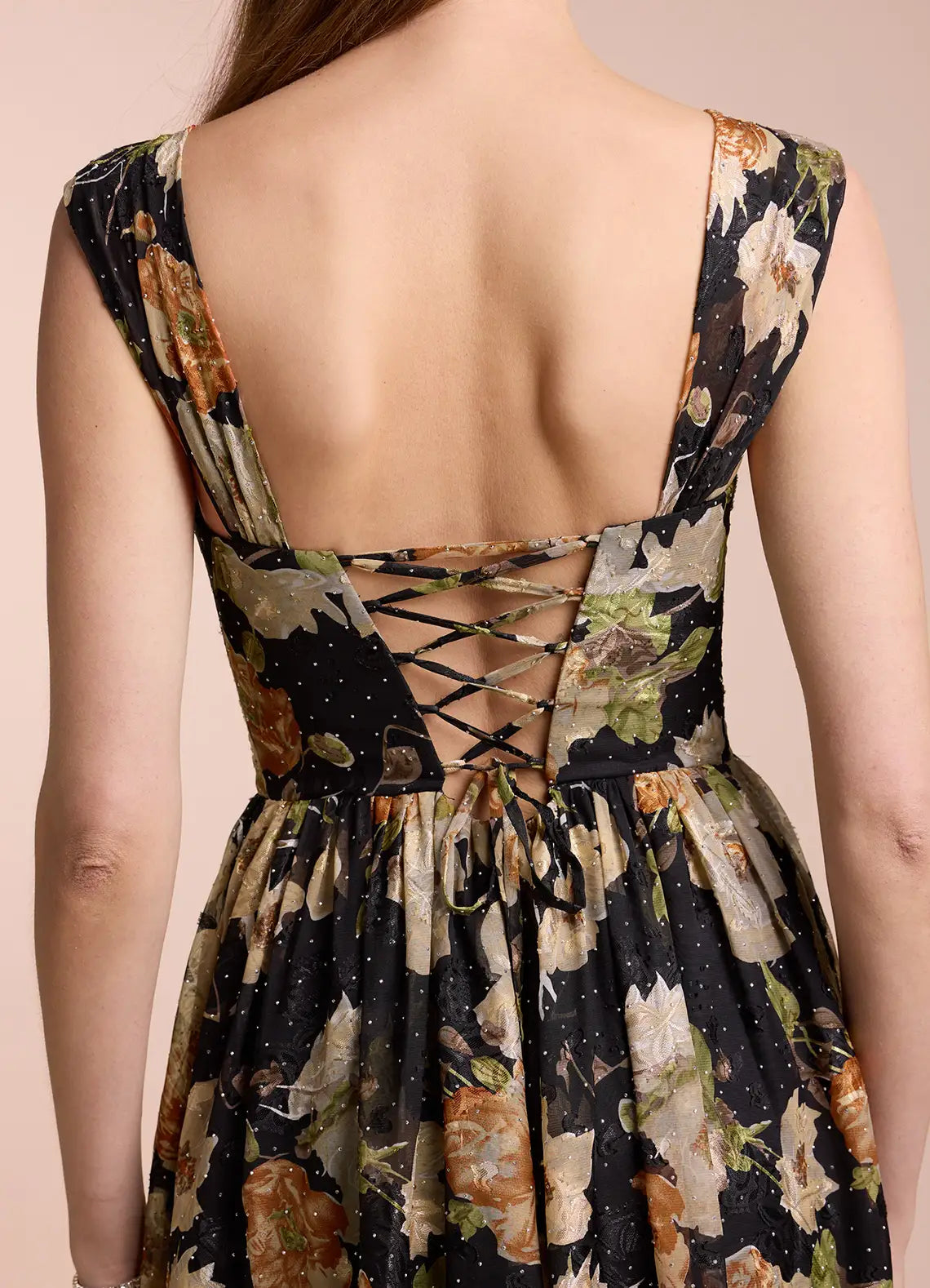 Vestido Weitese sin mangas con hombros descubiertos y estampado floral romántico, vestido de noche largo hasta el suelo con cordones, vestido de fiesta 