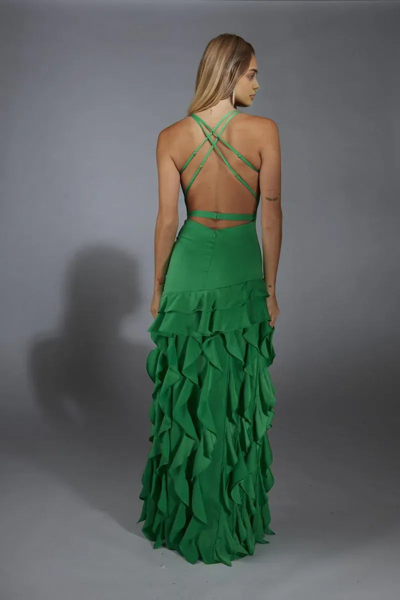 Vestido Weitese con hombros descubiertos, escote en V, vestido de noche sin mangas, cola larga y capas. 