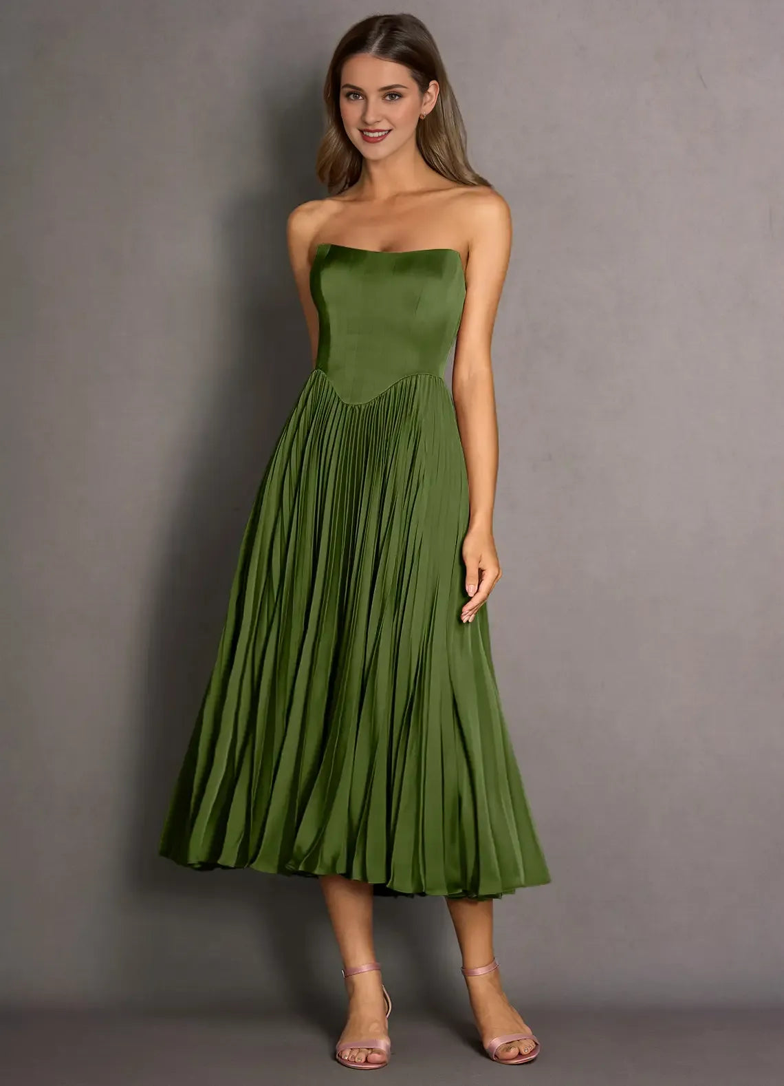 Robe Weitese bleu marine, sans bretelles, simple, plissée, longue, sans manches, couleur unie, à lacets, longueur thé, dos nu, robe de bal 