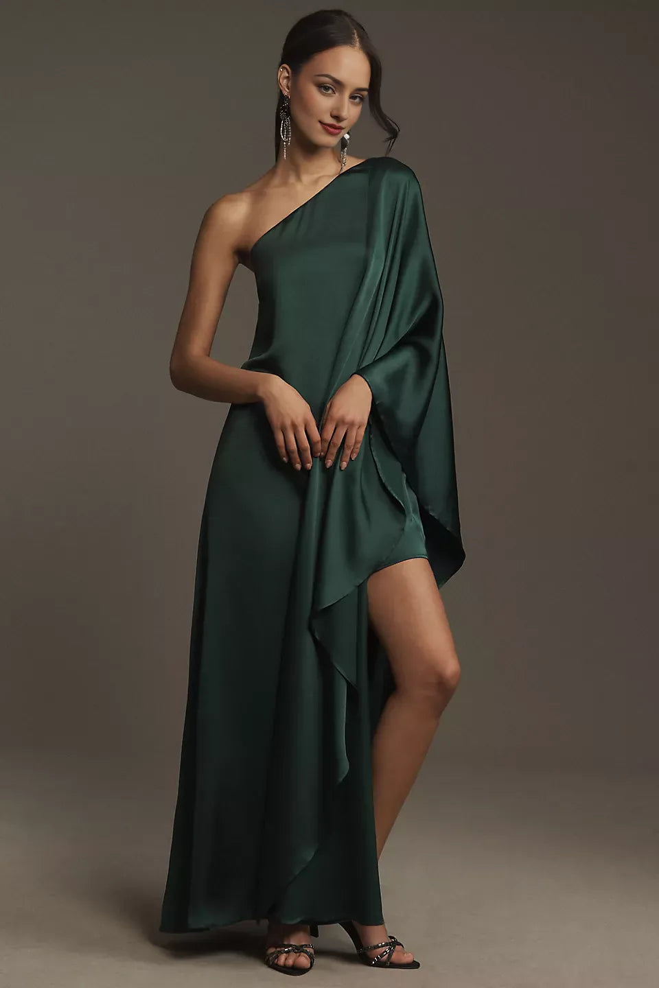 Weitese Dress One-Shoulder Satin Maxi Dress Simple Floor-Length Column Solid Color Prom Dress