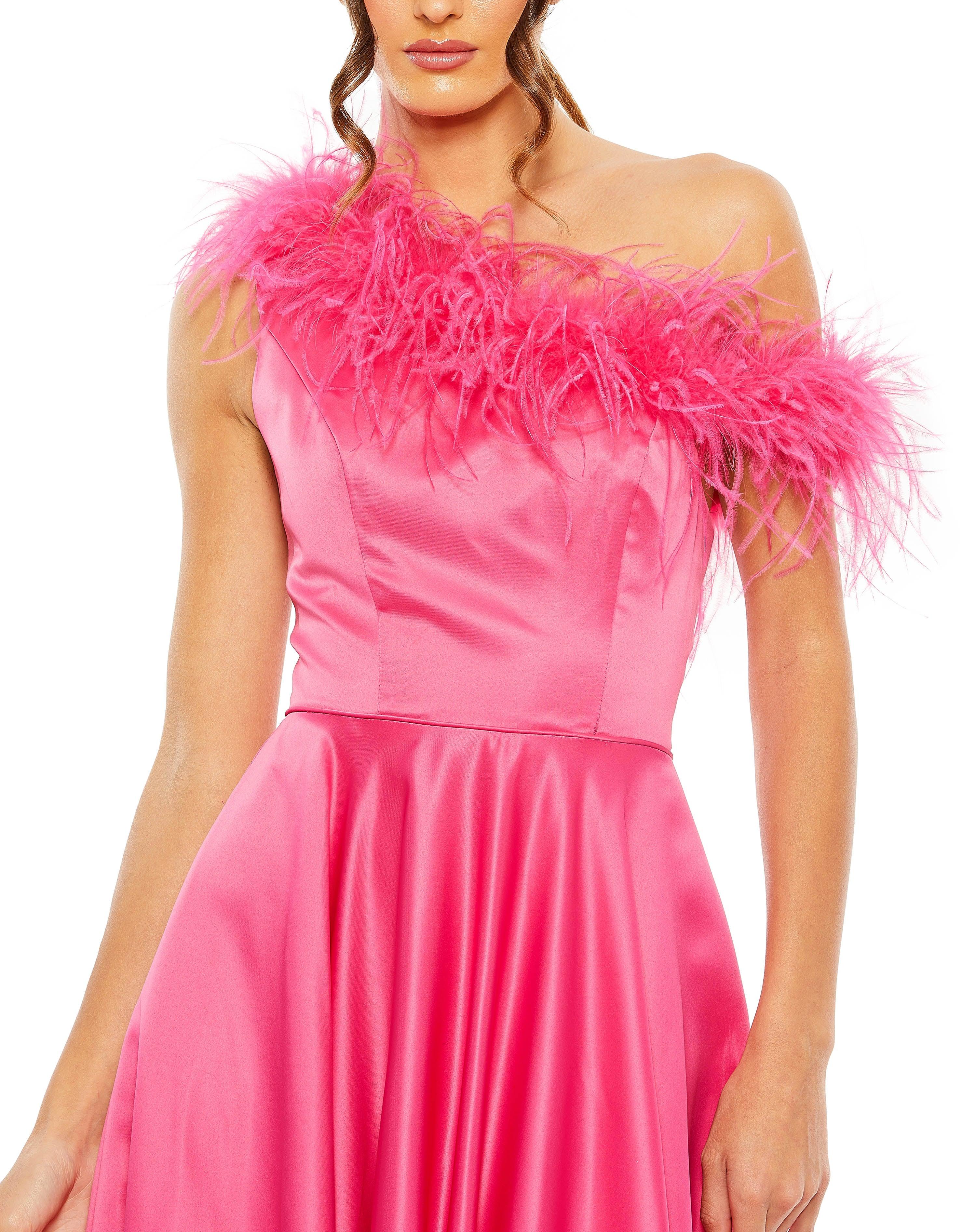 Weitese Dress One Shoulder Feather Prom Gown Satin Classic A-line Hot Pink Mother of the Bride Dress