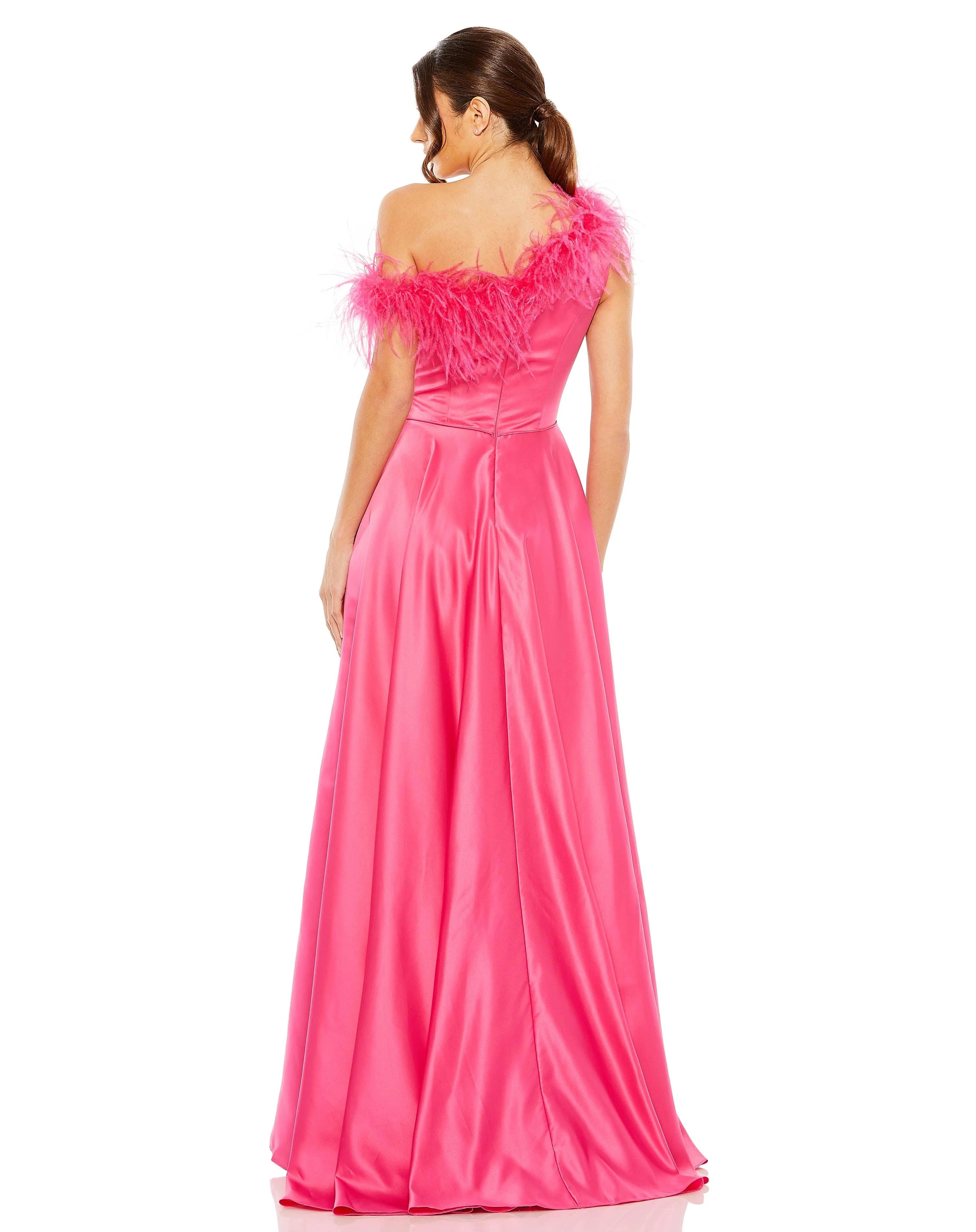 Weitese Dress One Shoulder Feather Prom Gown Satin Classic A-line Hot Pink Mother of the Bride Dress