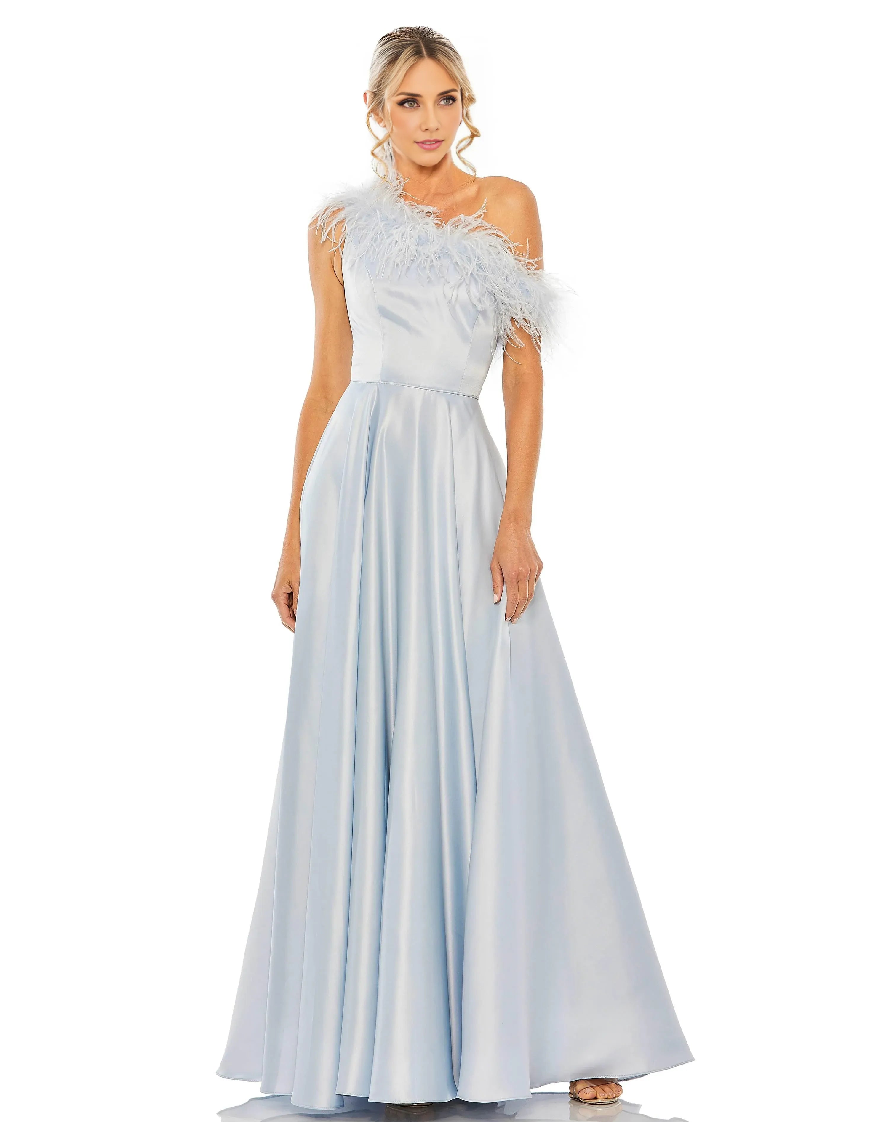 Weitese Dress One Shoulder Feather Prom Gown Satin Classic A-line Hot Pink Mother of the Bride Dress