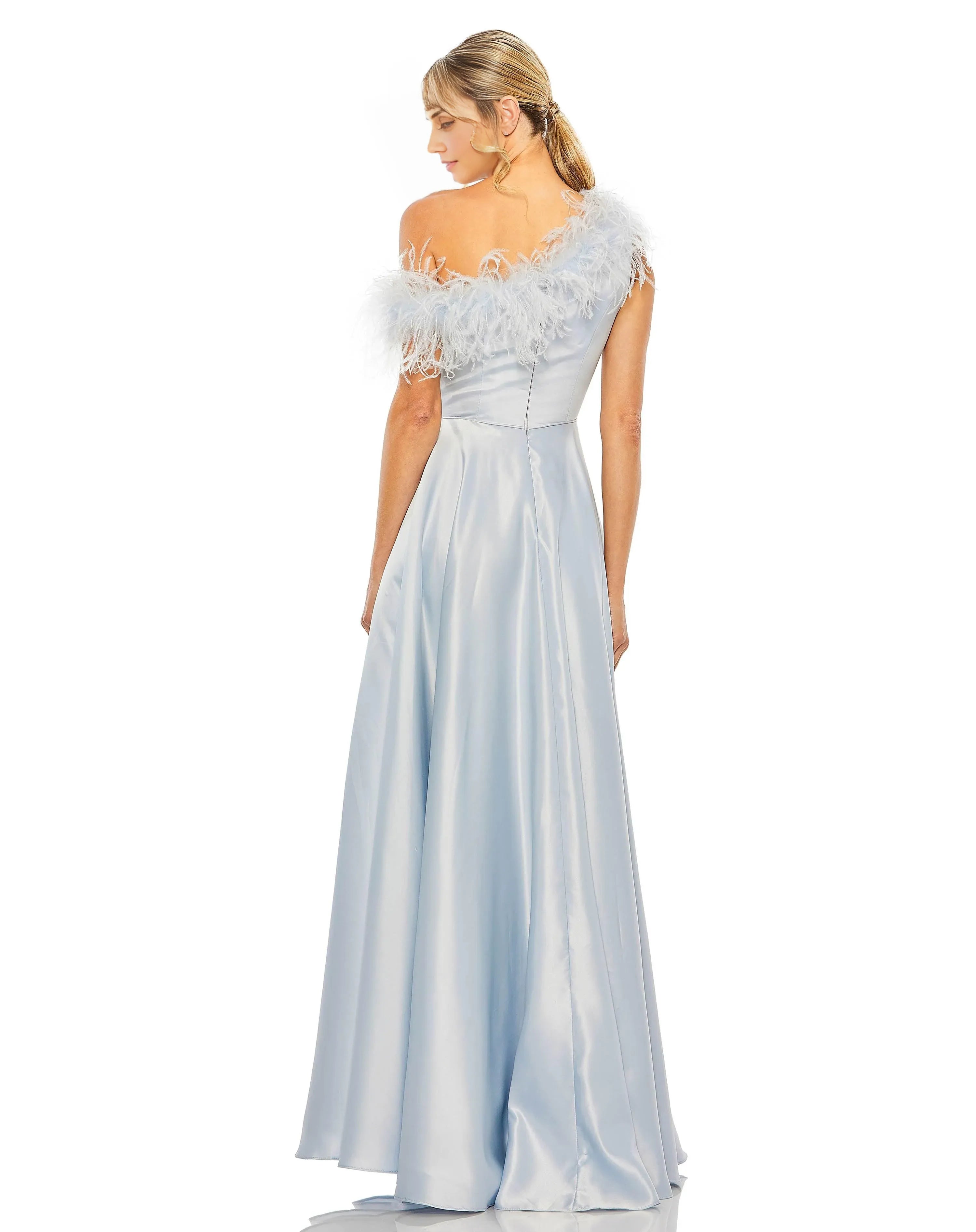 Weitese Dress One Shoulder Feather Prom Gown Satin Classic A-line Hot Pink Mother of the Bride Dress