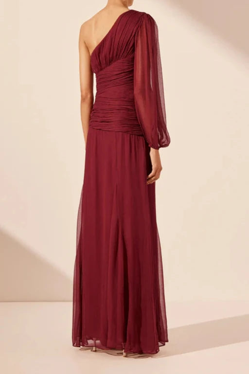 Vestido largo Weitese con un hombro al descubierto y abertura lateral, plisado, hasta los tobillos, para fiesta y noche. 