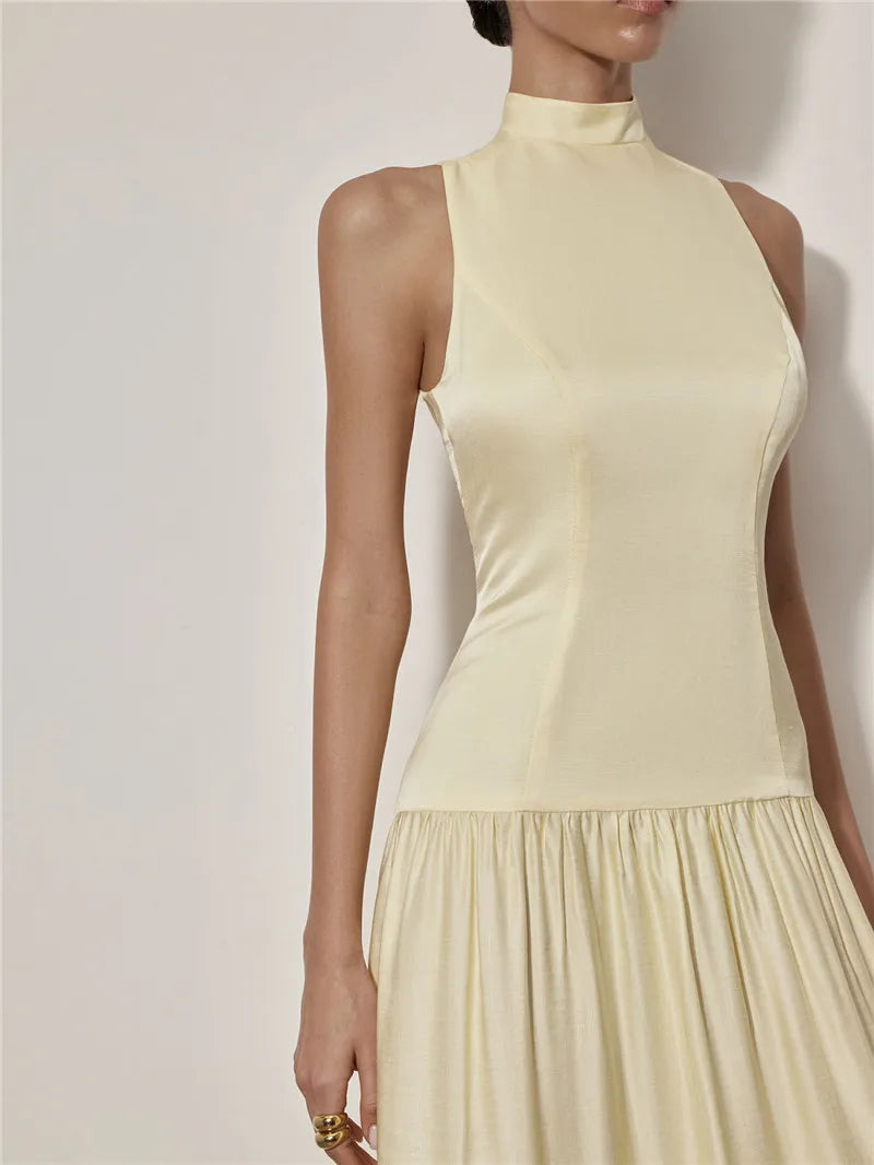 Weitese Dress Patchwork Open Back Sleeveless Round Neck Maxi Dress Party Dress Elegant A-line Prom Dress