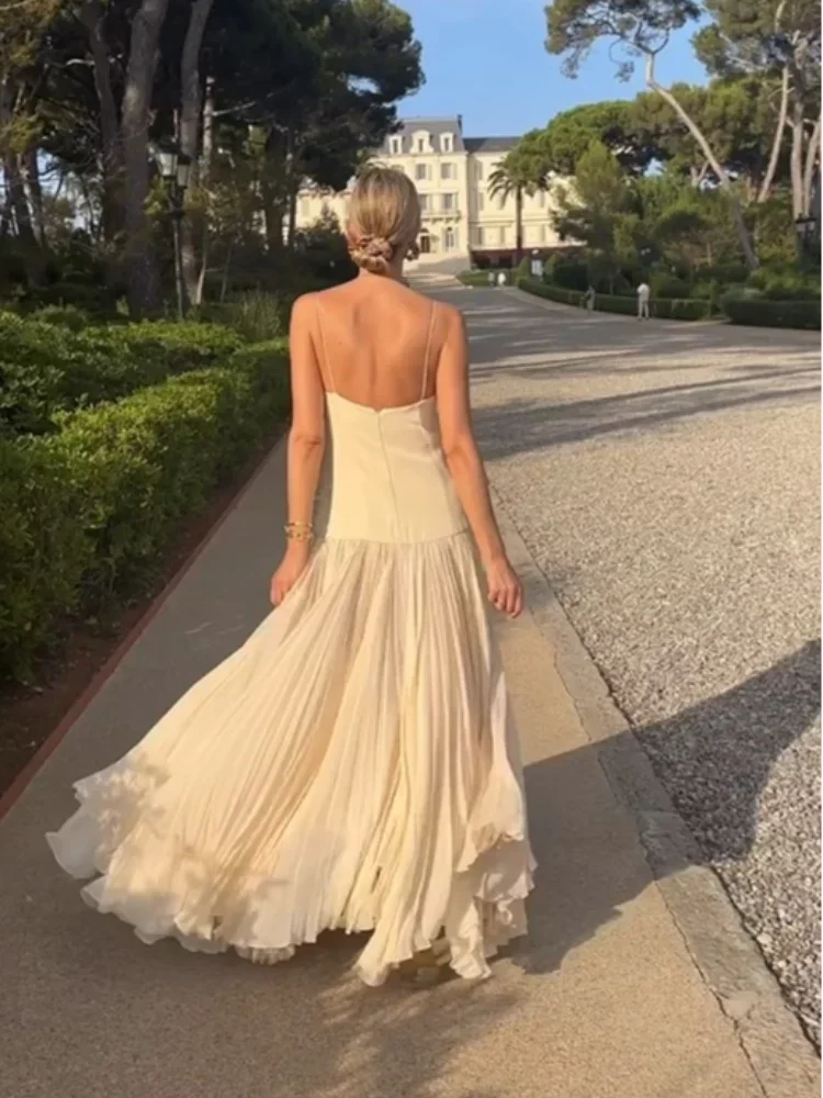 Weitese Dress Patchwork Pleated Halter Sleeveless Dress Party Dress Sleeveless Floor Length Prom Dress