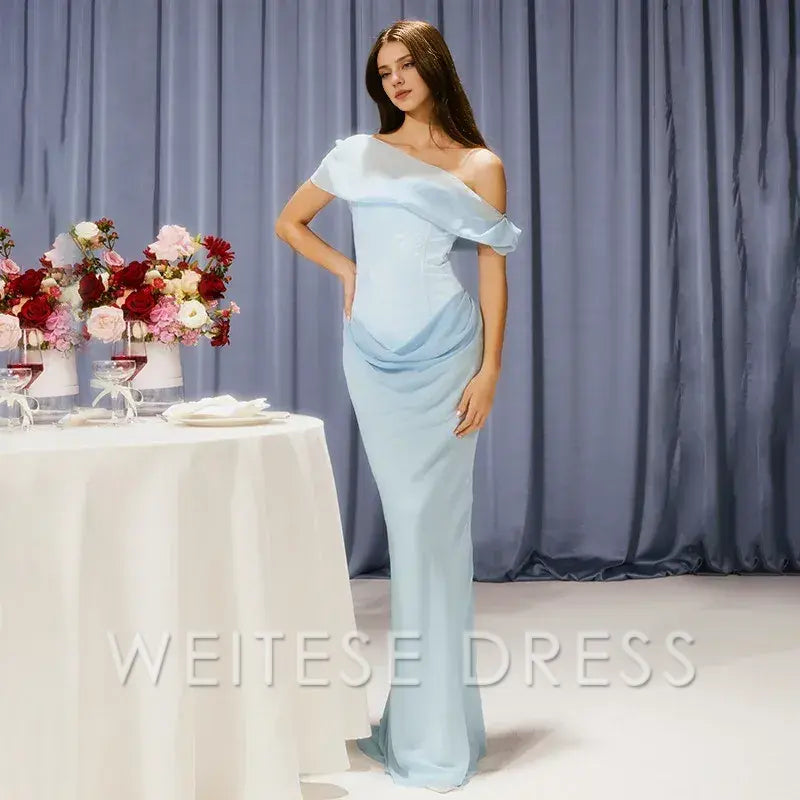 Weitese Dress Patchwork Sexy Diagonal Collar Women Maxi Dress Backless High Wasit Dress Spring New Elegant Party Evening Prom Dress