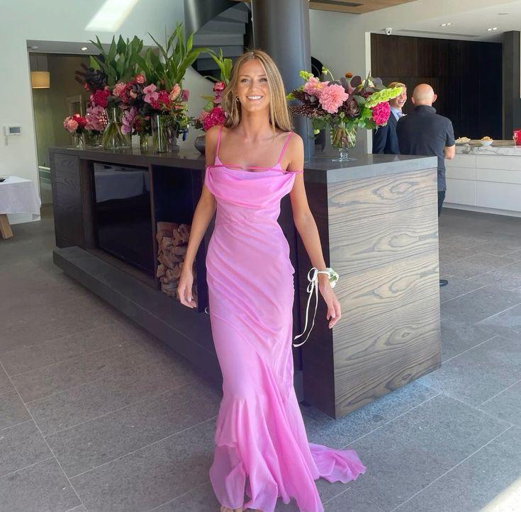 Weitese Dress Pink Fashion Spaghetti Strap Long Floor Length Tulle Prom Dress Evening Dress