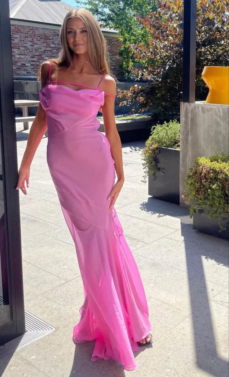 Weitese Dress Pink Fashion Spaghetti Strap Long Floor Length Tulle Prom Dress Evening Dress