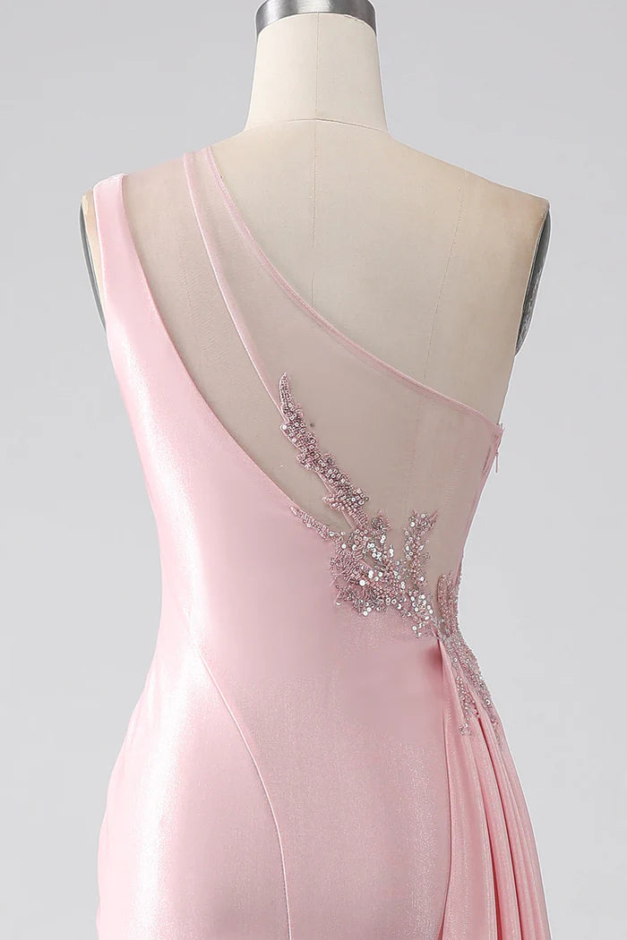 Robe Weitese rose sirène asymétrique à paillettes, robe de soirée froncée, robe longue sans manches avec fente, robe de bal 