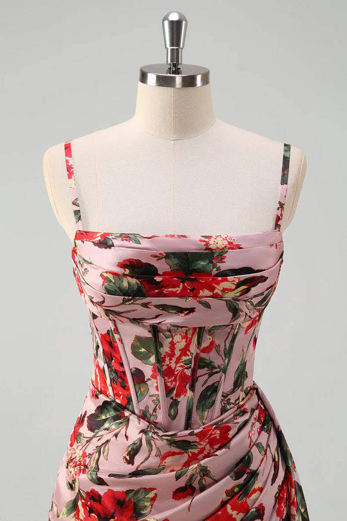 Vestido Weitese rosa rojo floral tirantes finos vestido largo vestido de fiesta sin mangas vestido de noche con abertura 