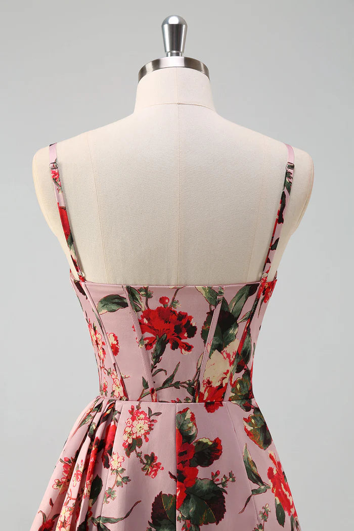 Vestido Weitese rosa rojo floral tirantes finos vestido largo vestido de fiesta sin mangas vestido de noche con abertura 