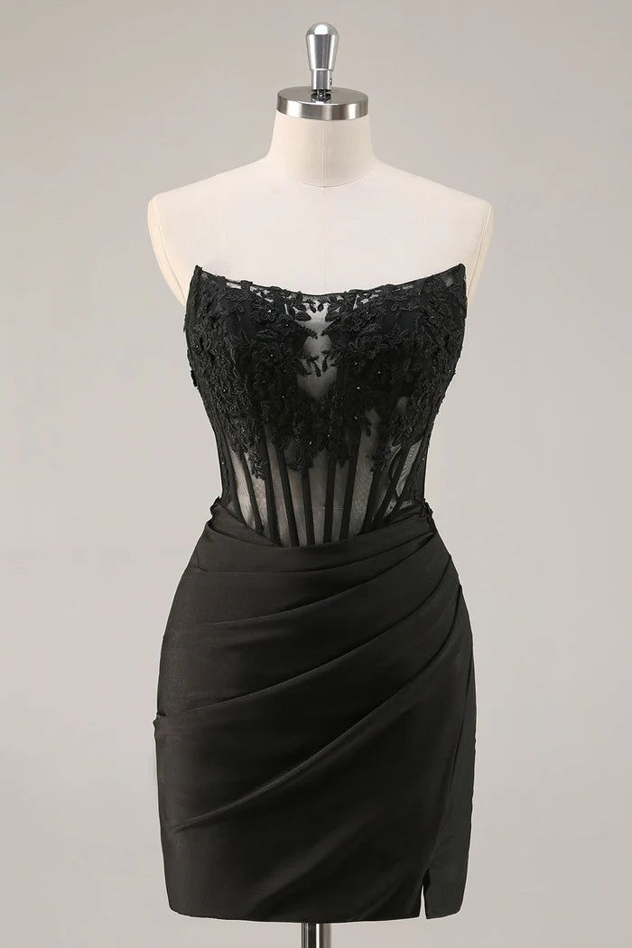 Weitese Dress Pink Strapless Corset Beaded Tight Short Homecoming Dress Appliques Party Dress