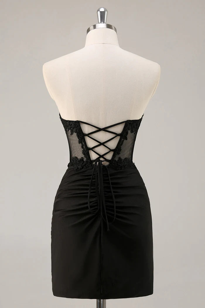 Weitese Dress Pink Strapless Corset Beaded Tight Short Homecoming Dress Appliques Party Dress