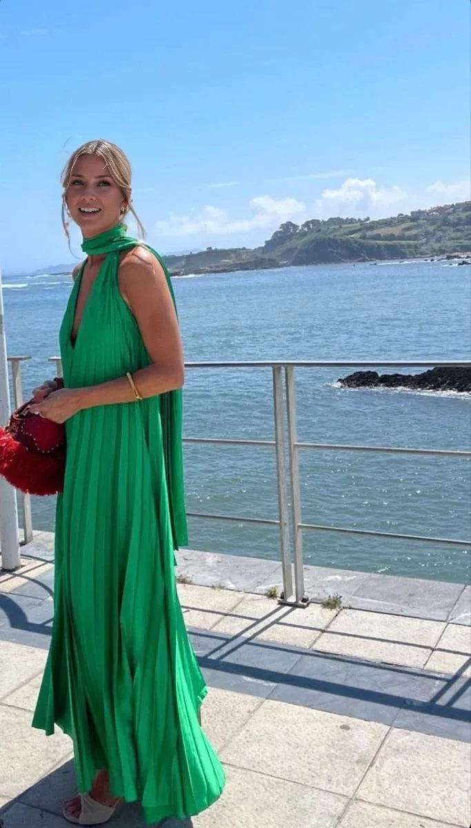 Weitese Dress Pink V-neck Elegant Long Satin Evening Dress Party Dress Wedding Guest Dress Prom Dress