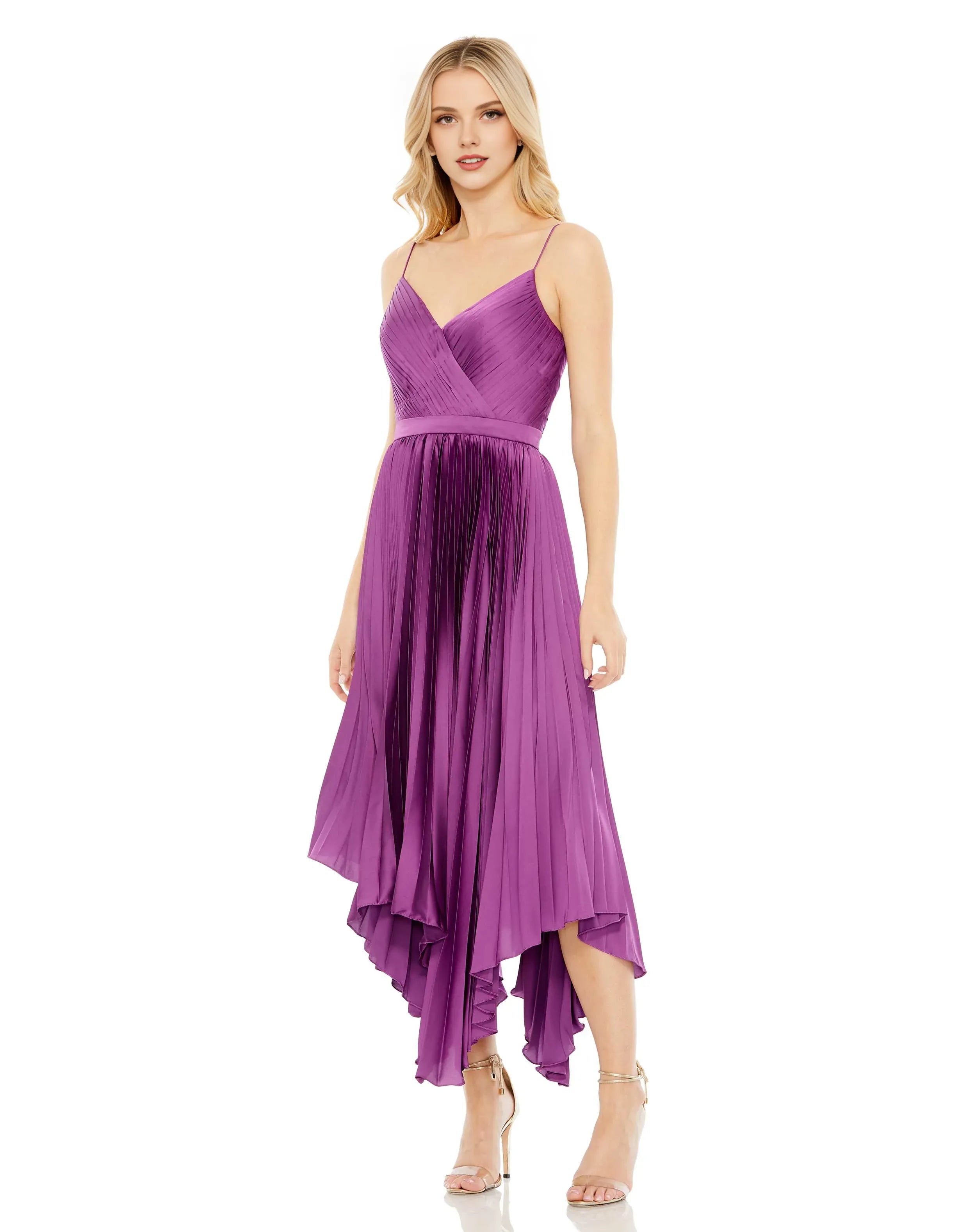 Weitese Dress Pleated V Neck Cocktail Midi Dress Spaghetti Strap Prom Dresses Sleeveless Evening Dresses
