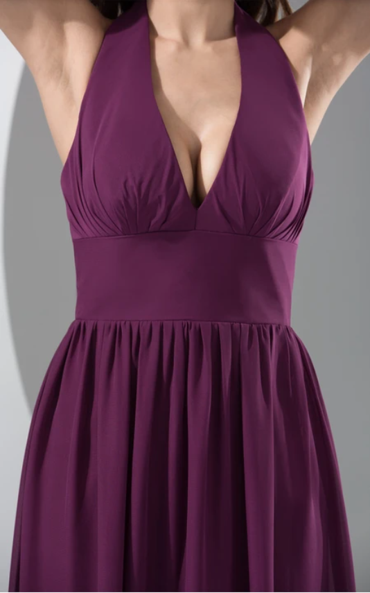 Weitese Dress Plunged Chiffon Sheath Backless Dress With Pleats Prom Dress Formal Wear Dresses