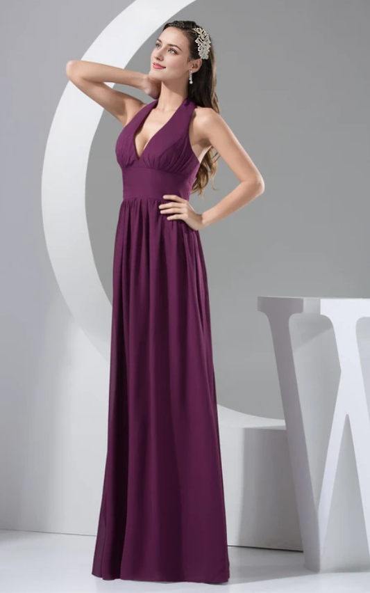 Weitese Dress Plunged Chiffon Sheath Backless Dress With Pleats Prom Dress Formal Wear Dresses