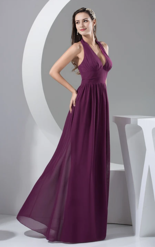 Weitese Dress Plunged Chiffon Sheath Backless Dress With Pleats Prom Dress Formal Wear Dresses
