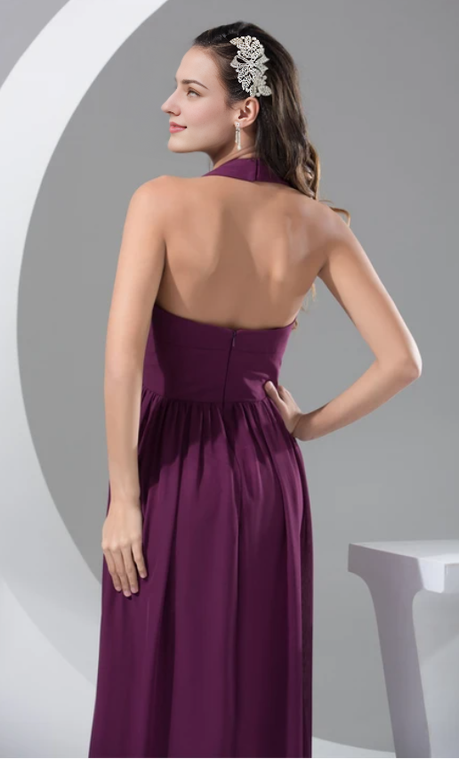 Weitese Dress Plunged Chiffon Sheath Backless Dress With Pleats Prom Dress Formal Wear Dresses