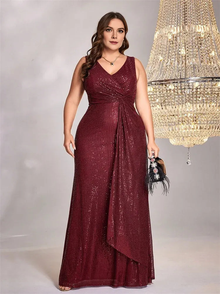 Robe Weitese grande taille, luxueuse, longueur au sol, col en V, robe de soirée élégante pour femmes, paillettes, robe de bal, de cocktail, de remise de diplôme, robe de mère de la mariée, 2025 