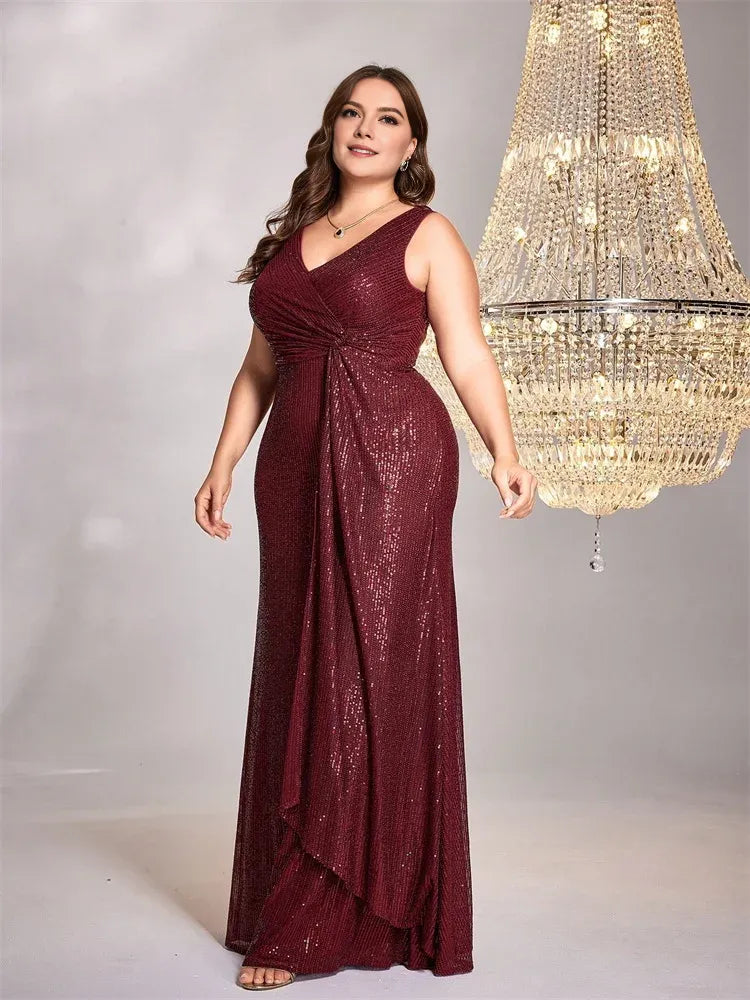 Weitese Dress Plus Size Luxury Floor Length V-Neck Evening Dress Elegant Party Women 2025 Sequins Formal Prom Cocktail Graduation Gowns Mother of the Bride Dress